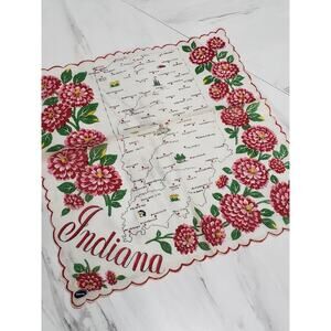 Vintage Franshaw 1960's Ladies Handkerchief Hanky INDIANA‎ state souvenir mcm